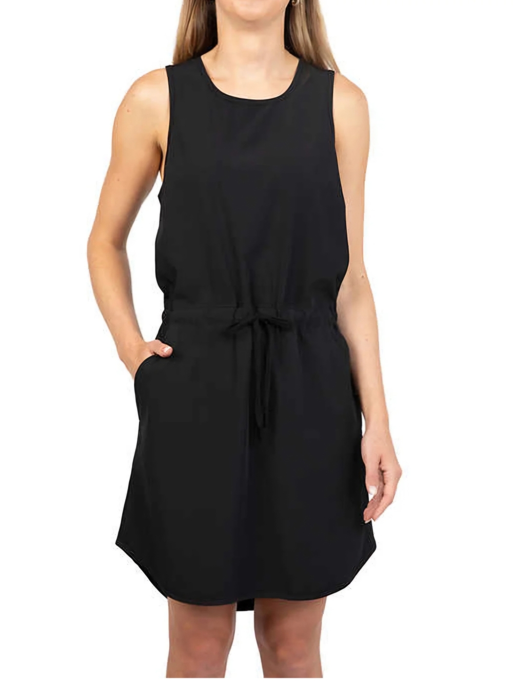 Tilley Travel Dress Sleeveless Black High-Low Drawstring Waist - Size Small